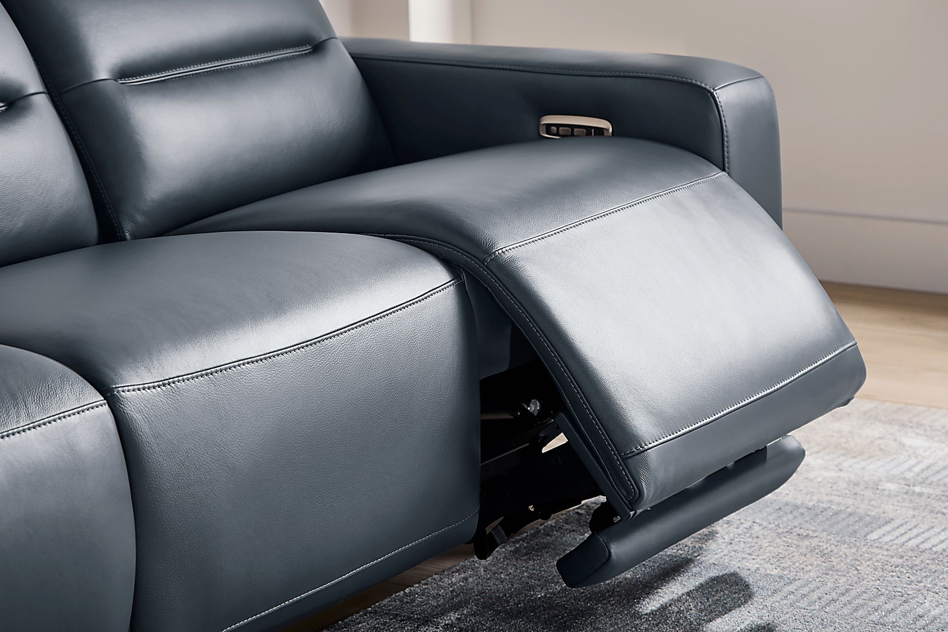 Amalfi Blue Leather Dual Power Reclining Sofa - Image 7