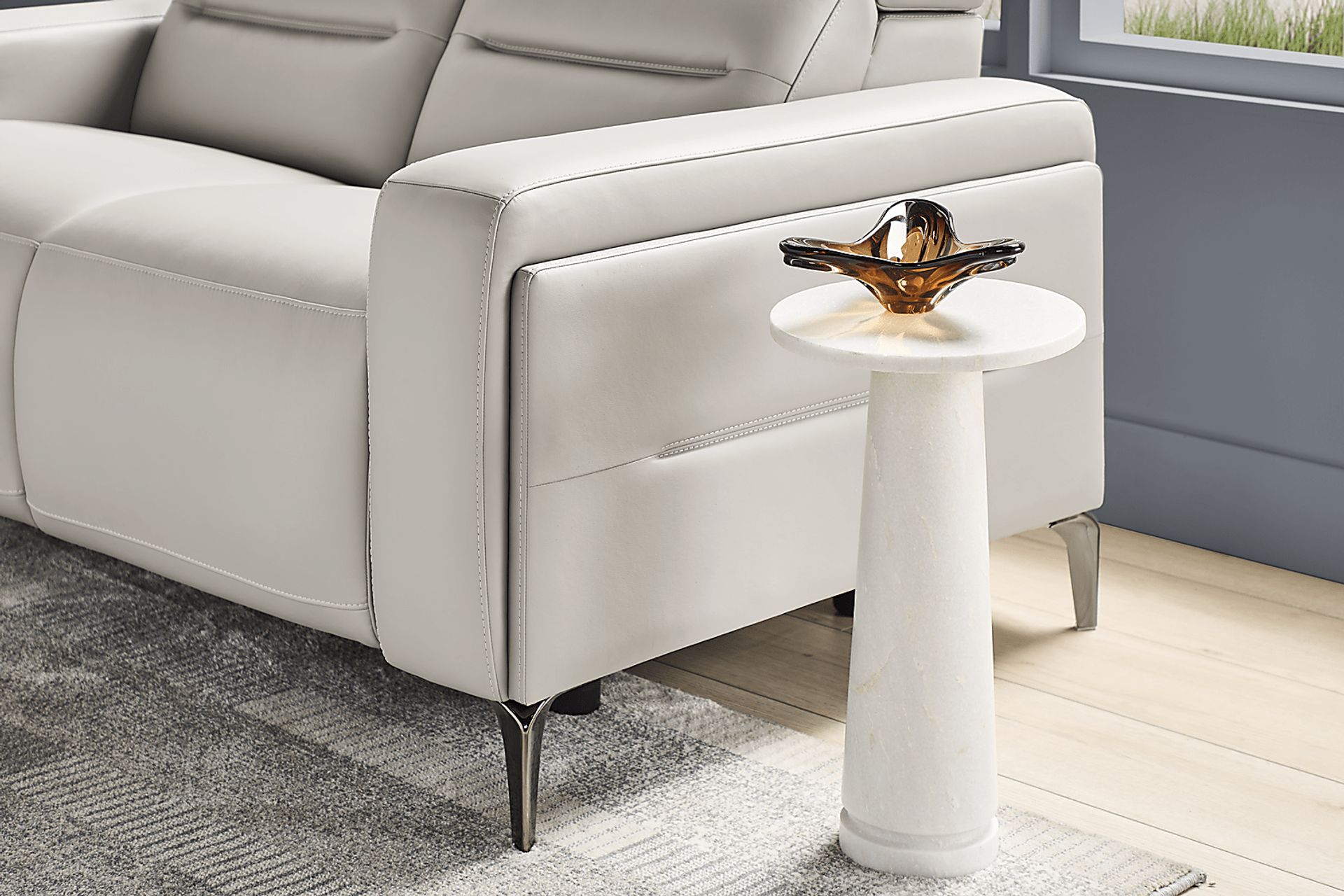 Amalfi Gray Leather Dual Power Reclining Loveseat - Image 6