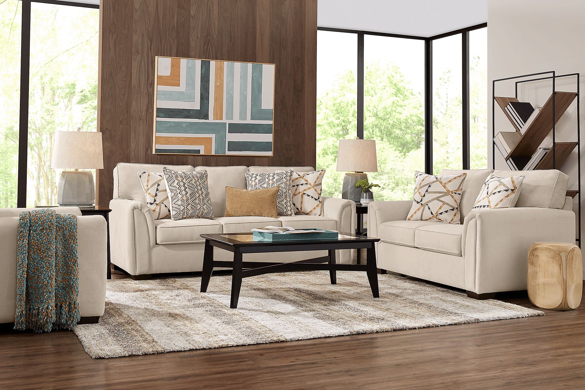 Amalie Beige 7 Pc Living Room with Sleeper Sofa - Image 1