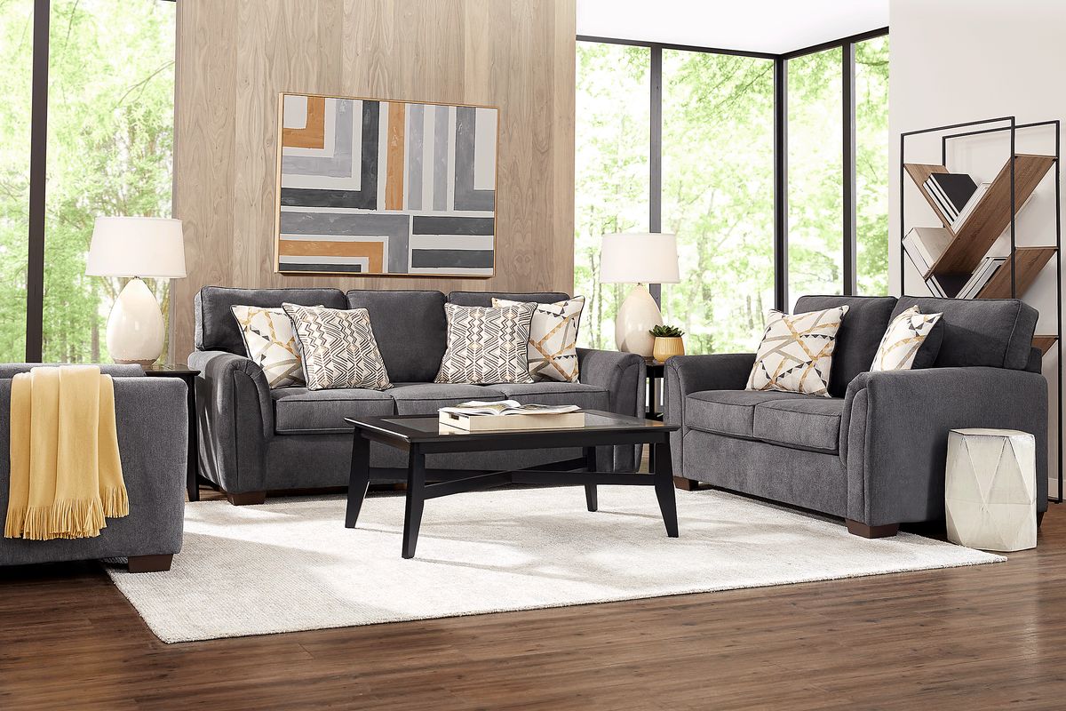 Amalie 2 Pc Gray Chenille Fabric Living Room Set With Sofa, Loveseat ...