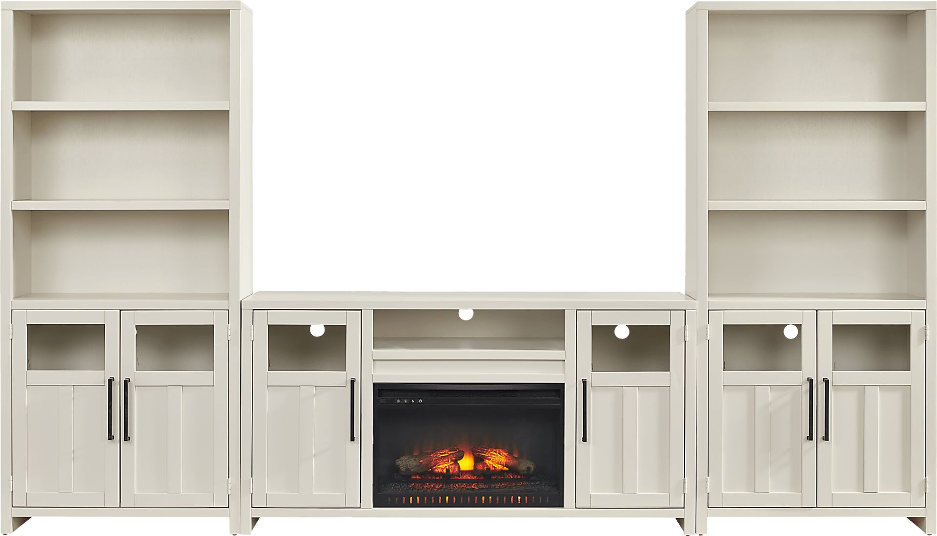 Amberfield White 4 Pc Wall Unit with 62 in. Console and Electric Log Fireplace - Image 1