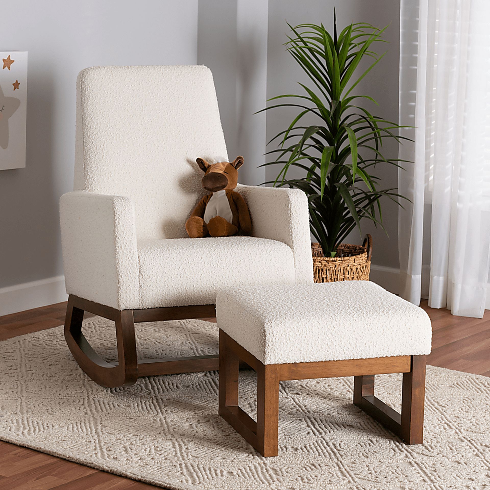 Amebco Off-White Rocking Chair with Ottoman - Image 2