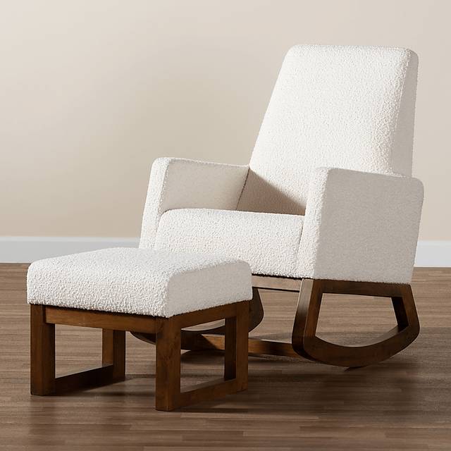 Amebco Off-White Rocking Chair with Ottoman - Thumbnail - Image 3