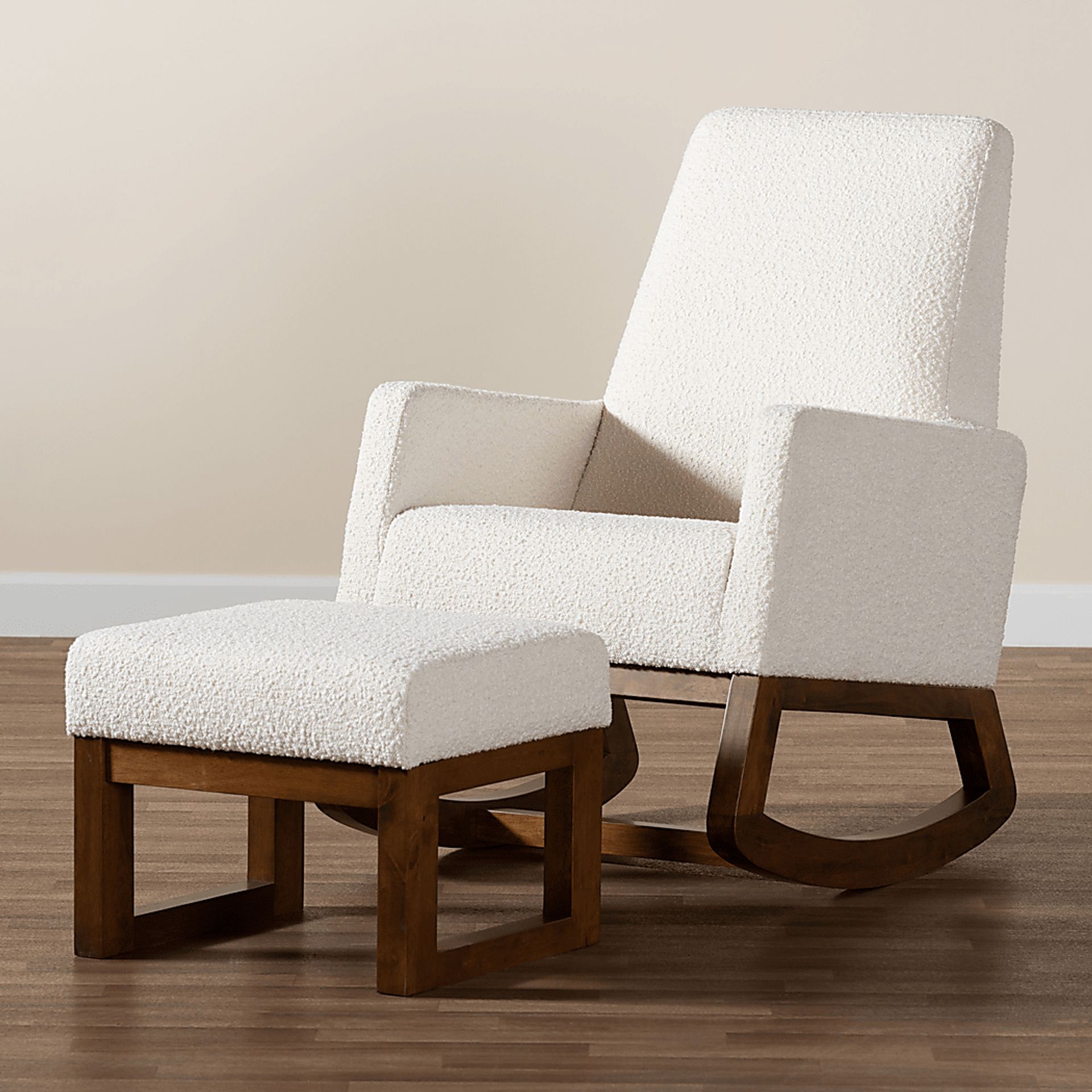 Amebco Off-White Rocking Chair with Ottoman - Image 3