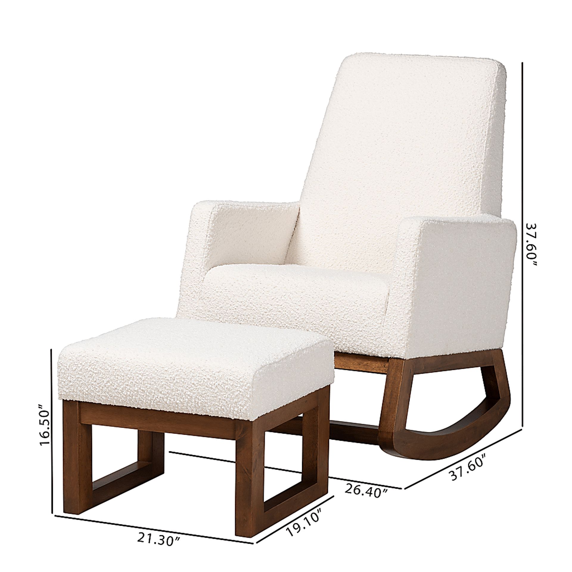 Amebco Off-White Rocking Chair with Ottoman - Image 10