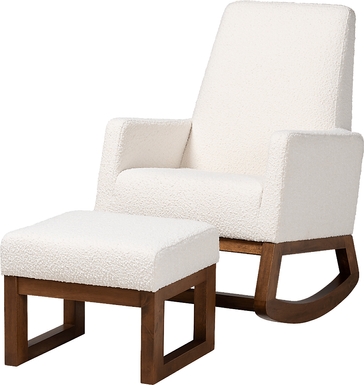 Amebco Off-White Rocking Chair with Ottoman