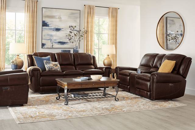 Amesbury Brown Leather Dual Power Reclining Console Loveseat - Thumbnail - Image 2