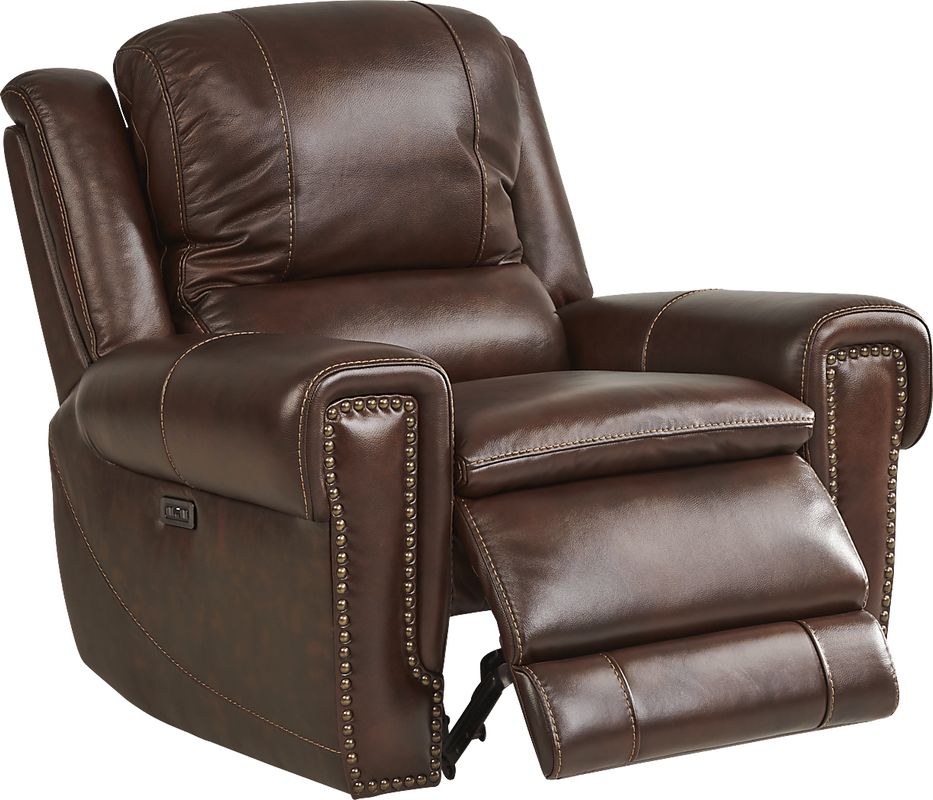 Amesbury 3 Pc Brown Leather Dual Power Reclining Living Room Set With ...