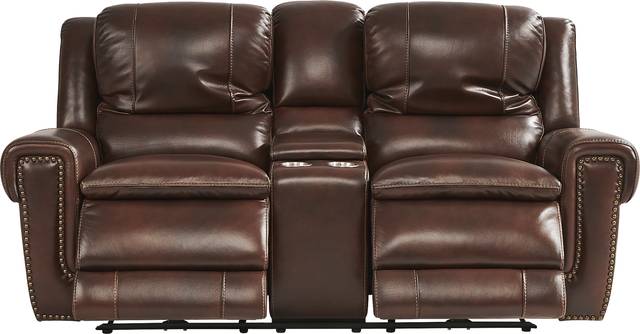 Amesbury Brown Leather Dual Power Reclining Console Loveseat - Thumbnail - Image 2