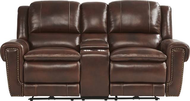 Amesbury Brown Leather Dual Power Reclining Console Loveseat - Thumbnail - Image 1