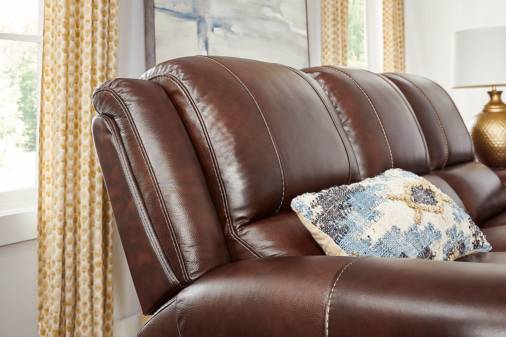 Amesbury Brown Leather 3 Pc Living Room with Dual Power Reclining Sofa - Image 5