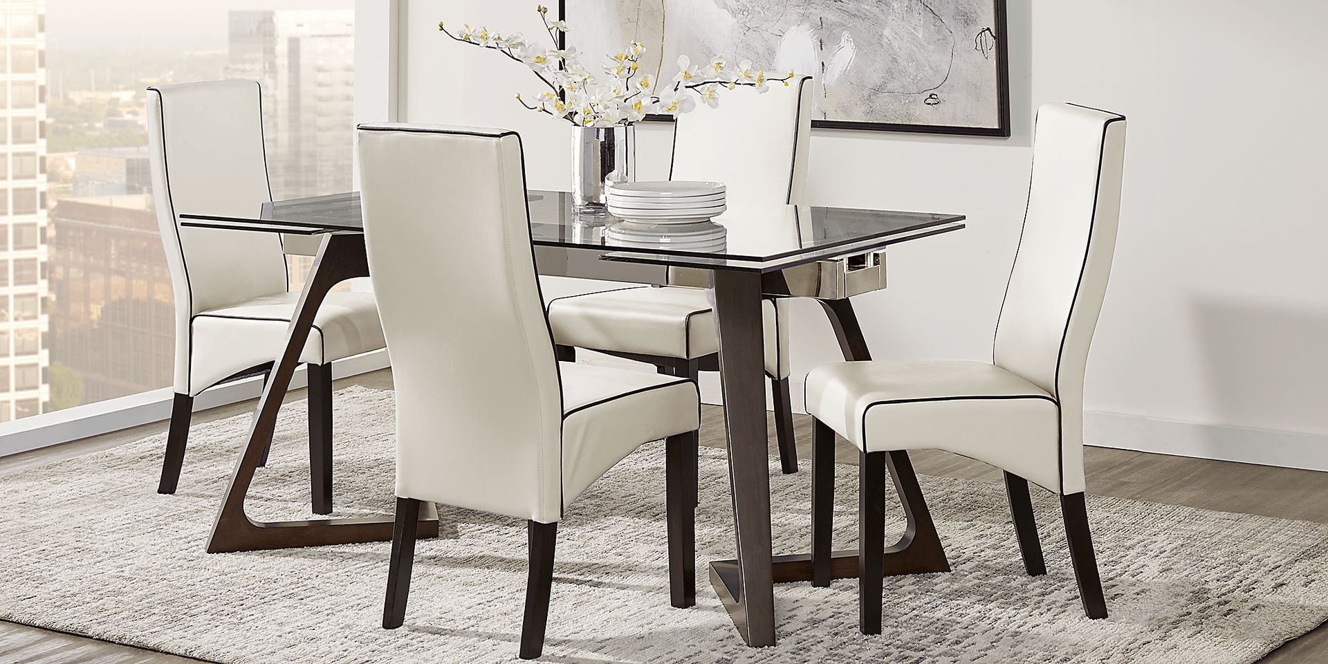 Amhearst Brown 5 Pc Rectangle Dining Set with White Chairs - Image 1