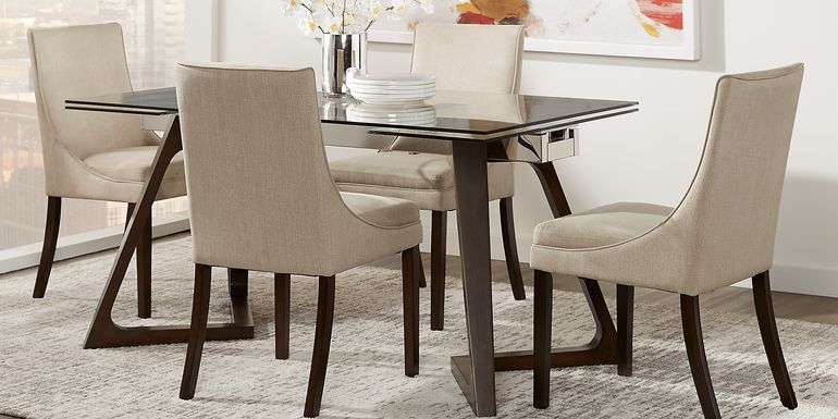 Amhearst Brown 5 Pc Rectangle Dining Set with Cream Chairs