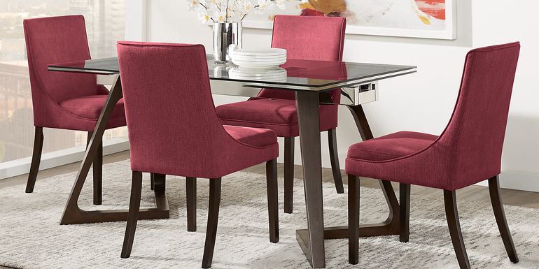 Amhearst Brown 5 Pc Rectangle Dining Set with Red Chairs