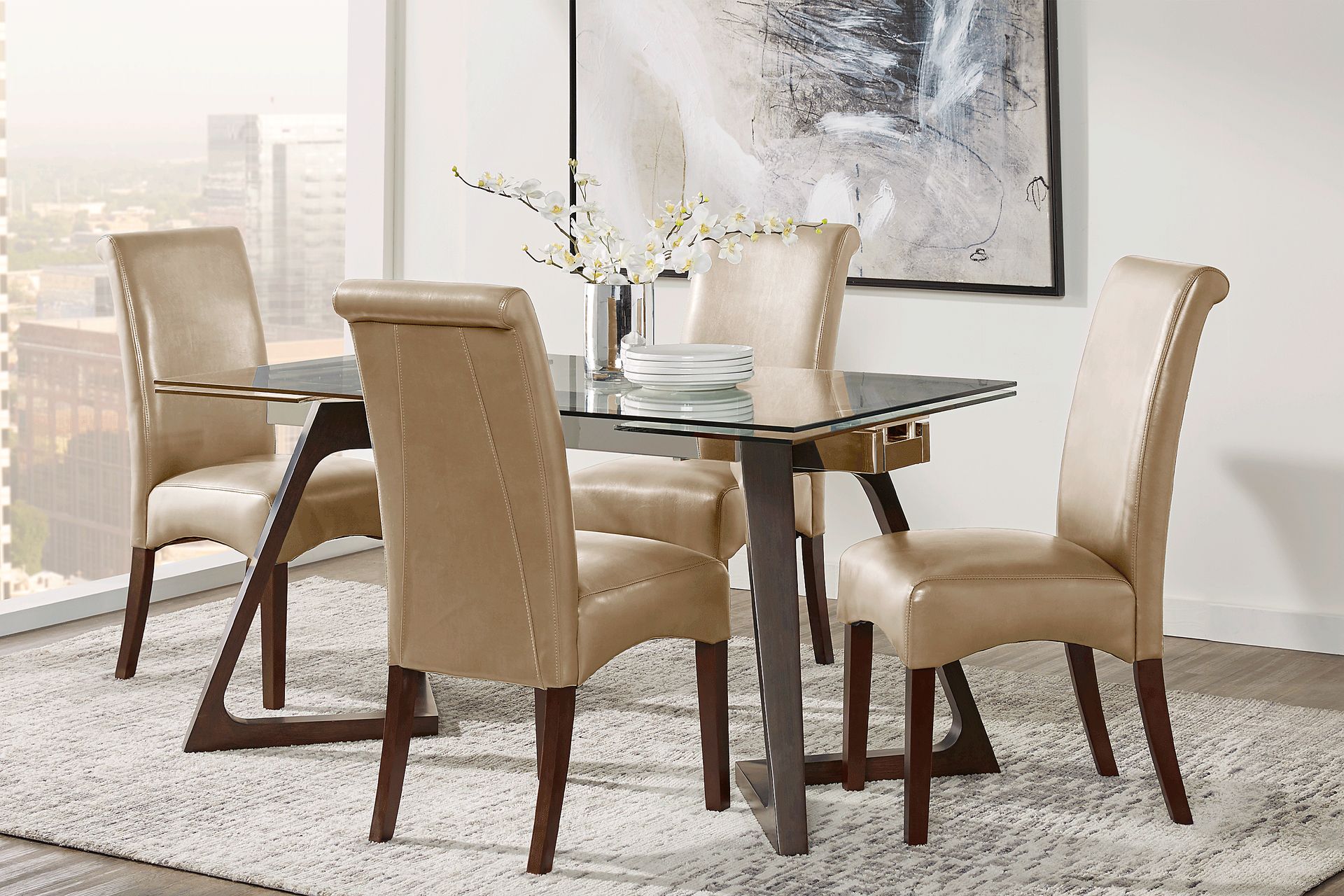 Amhearst Brown 5 Pc Rectangle Dining Set with Tan Chairs - Image 1