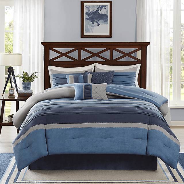 Amiah Navy 7 Pc King Comforter Set - Thumbnail - Image 1
