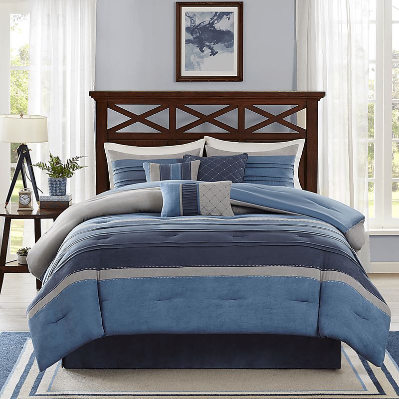 Amiah Navy 7 Pc Queen Comforter Set