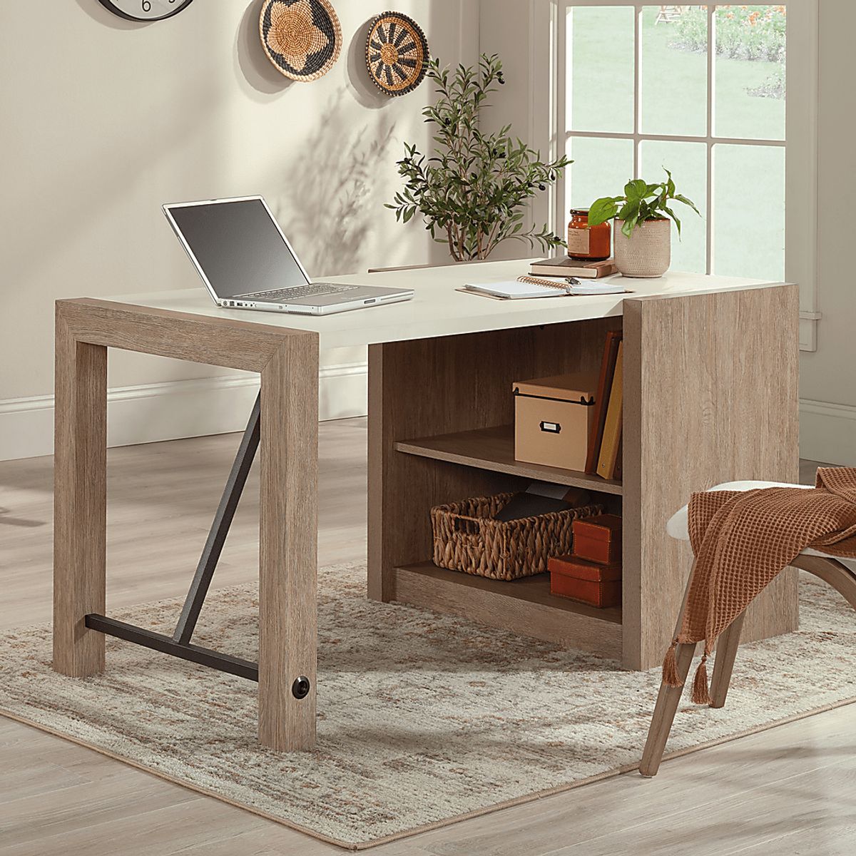 Amideo Brown Dark Wood Desk With Storage Rooms to Go
