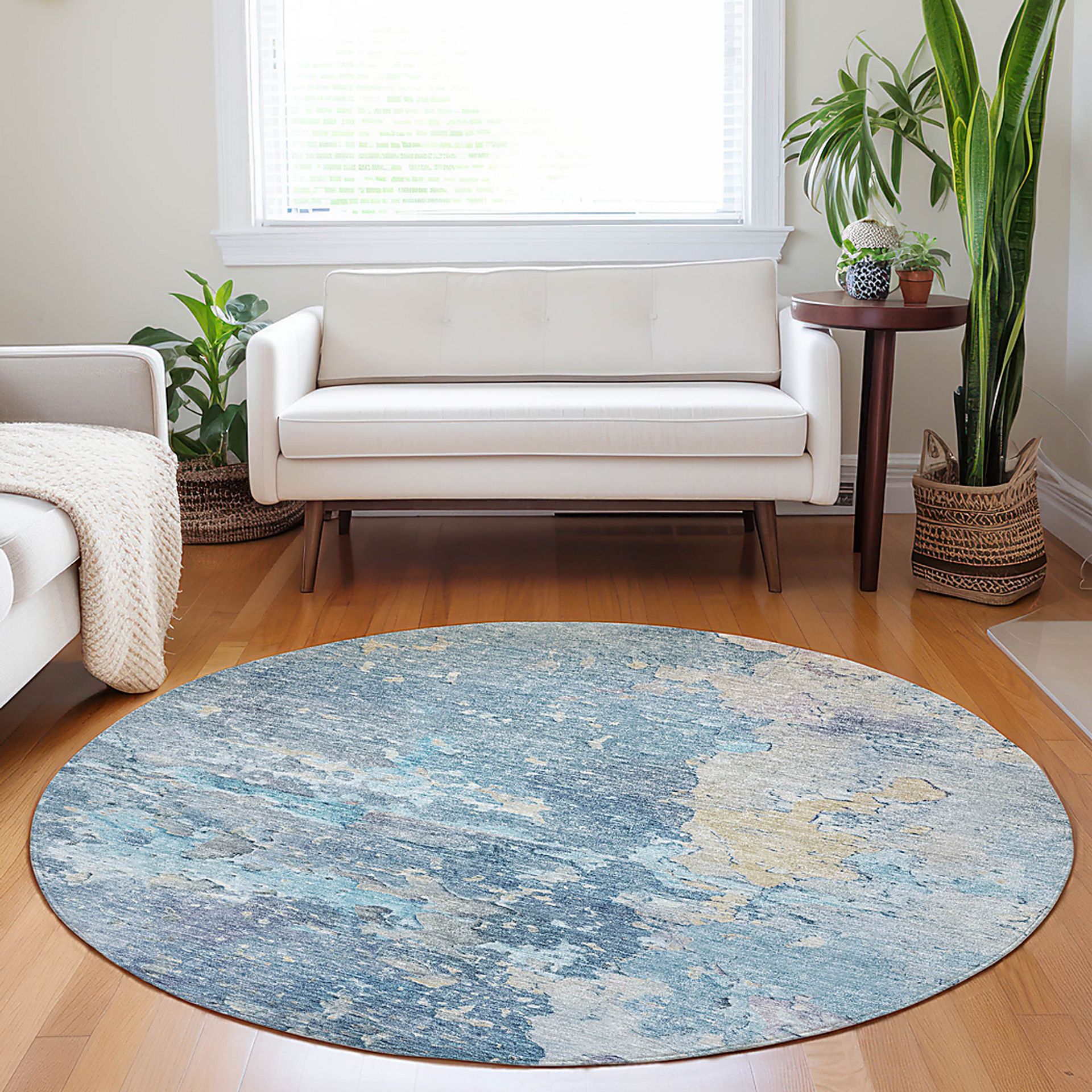 Amme Blue 8' Round Machine Washable Rug - Image 2