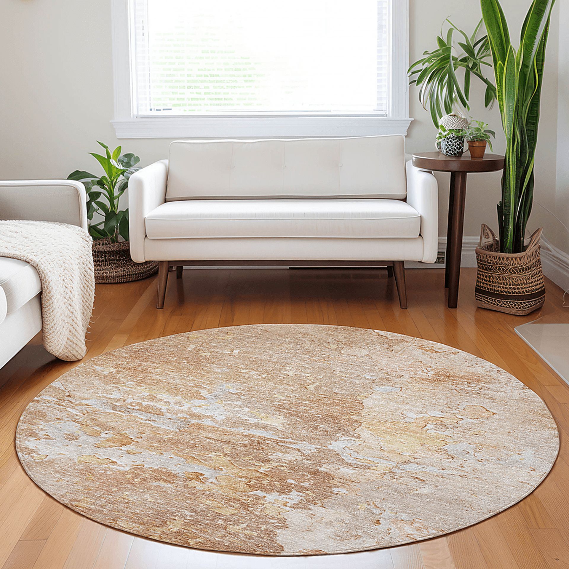 Amme Peach 8' Round Machine Washable Rug - Image 2