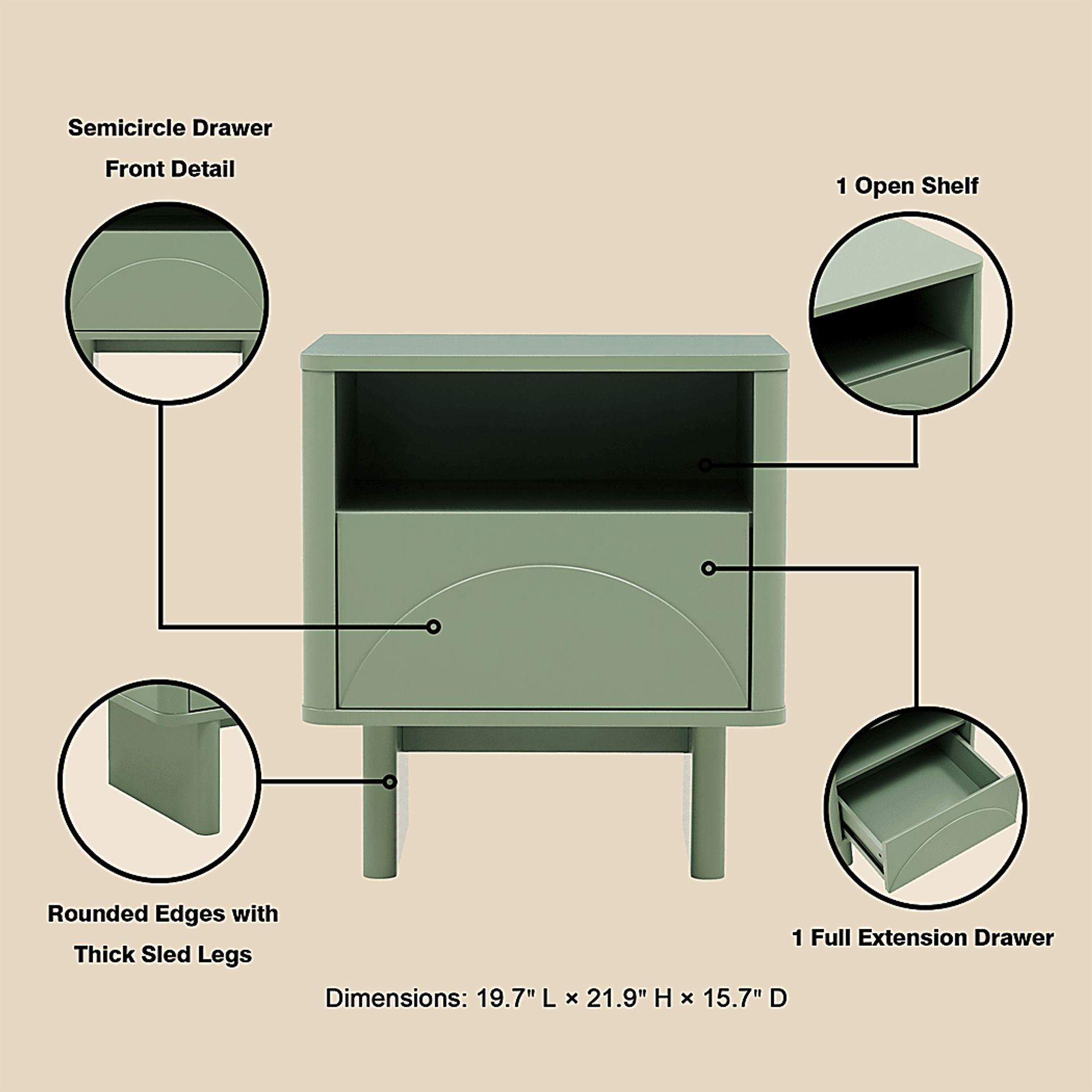 Ammons Green Nightstand - Image 5