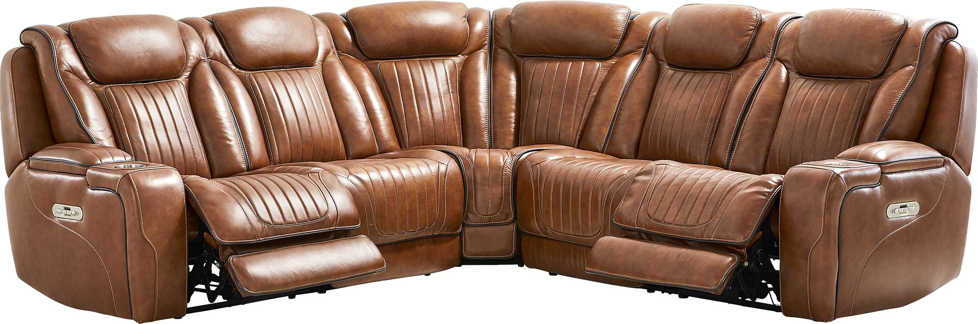 Amplify Brown 5 Pc Leather Triple Power Sectional - Image 1