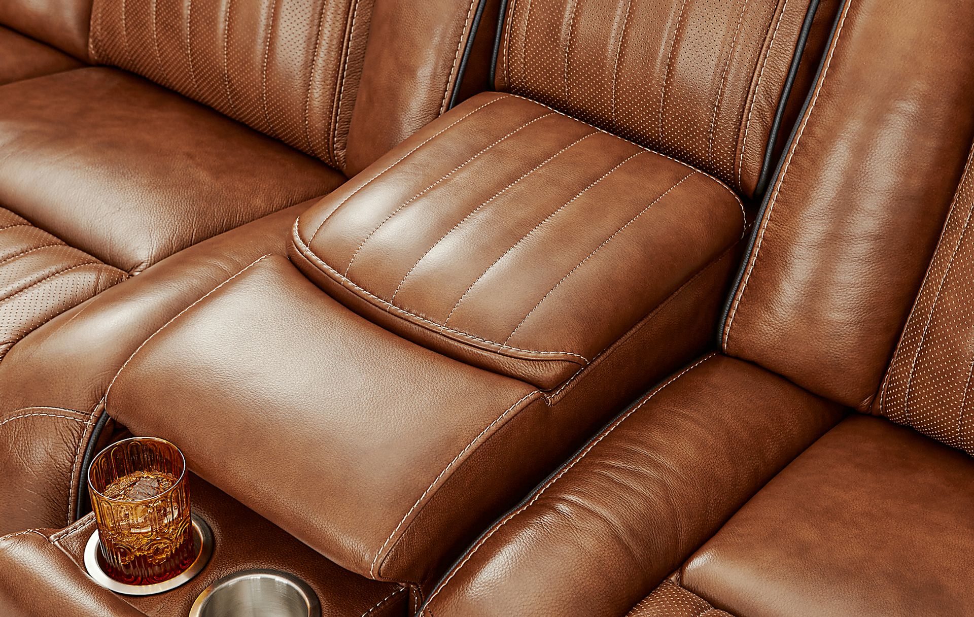 Amplify Brown 6 Pc Leather Triple Power Sectional - Image 4