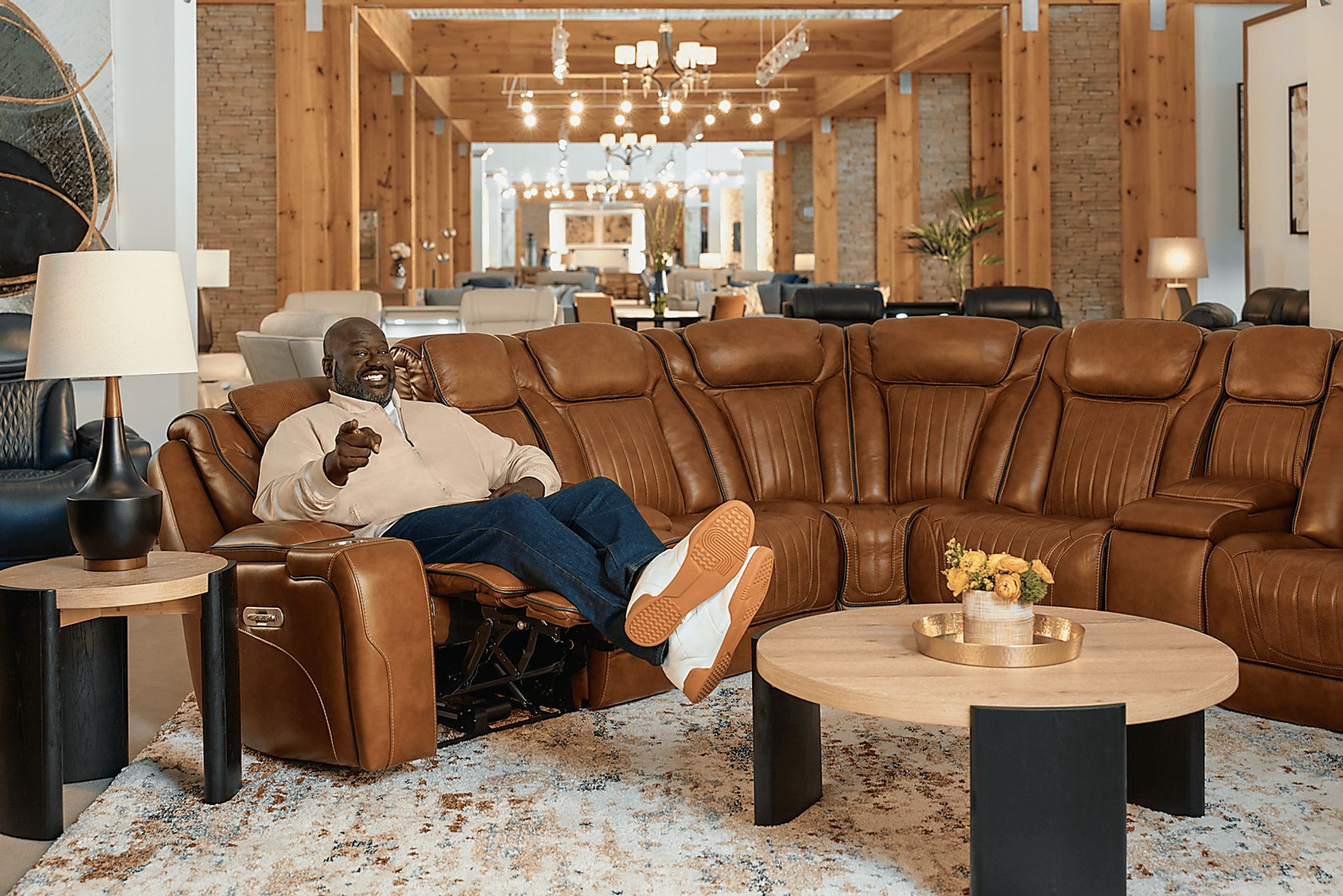 Amplify Brown Leather 7 Pc Triple Power Sectional Living Room - Image 3