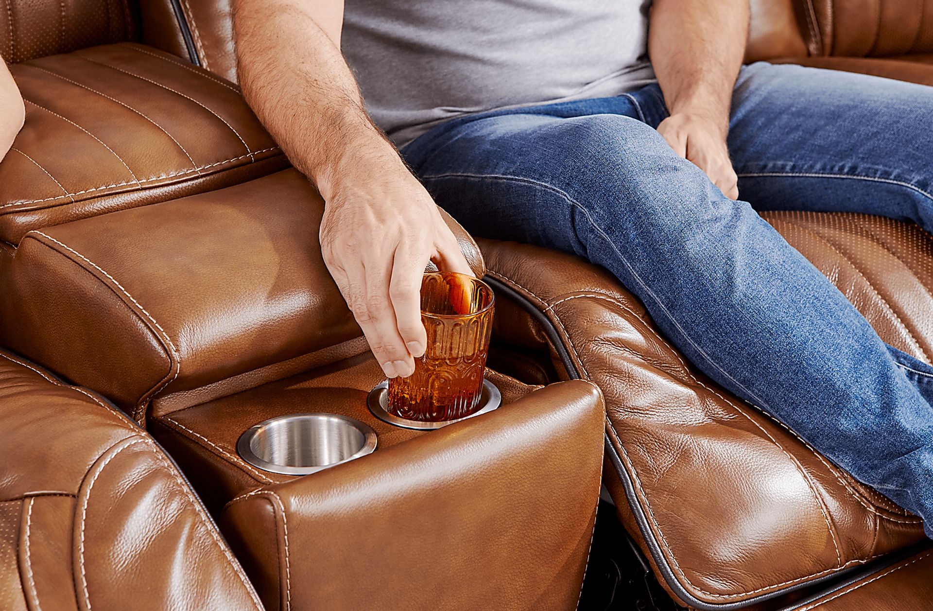 Amplify Brown Leather 7 Pc Triple Power Sectional - Image 8