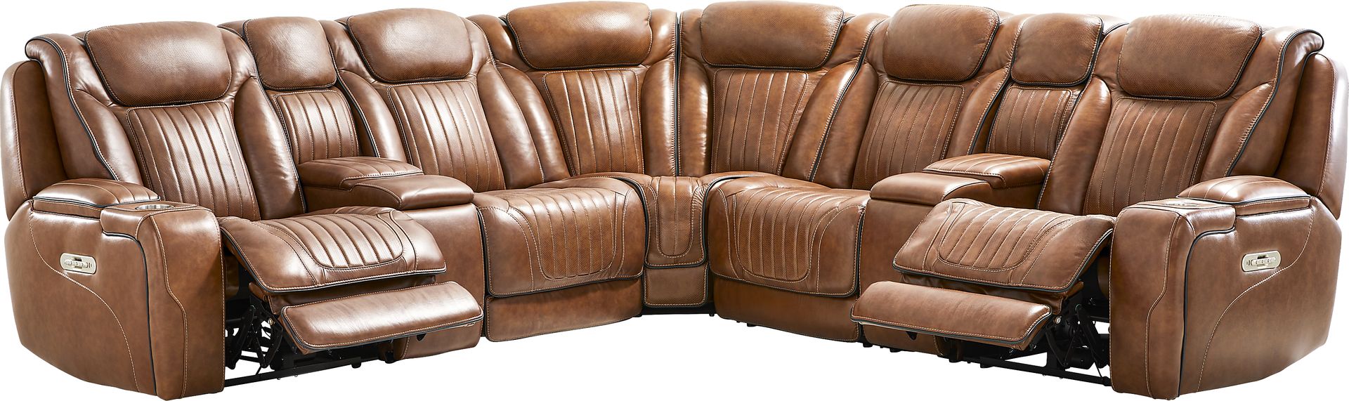 Amplify Brown 7 Pc Leather Triple Power Sectional - Image 1