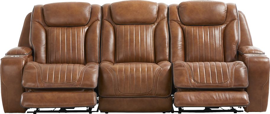 Amplify Brown Leather 3 Pc Triple Power Sofa