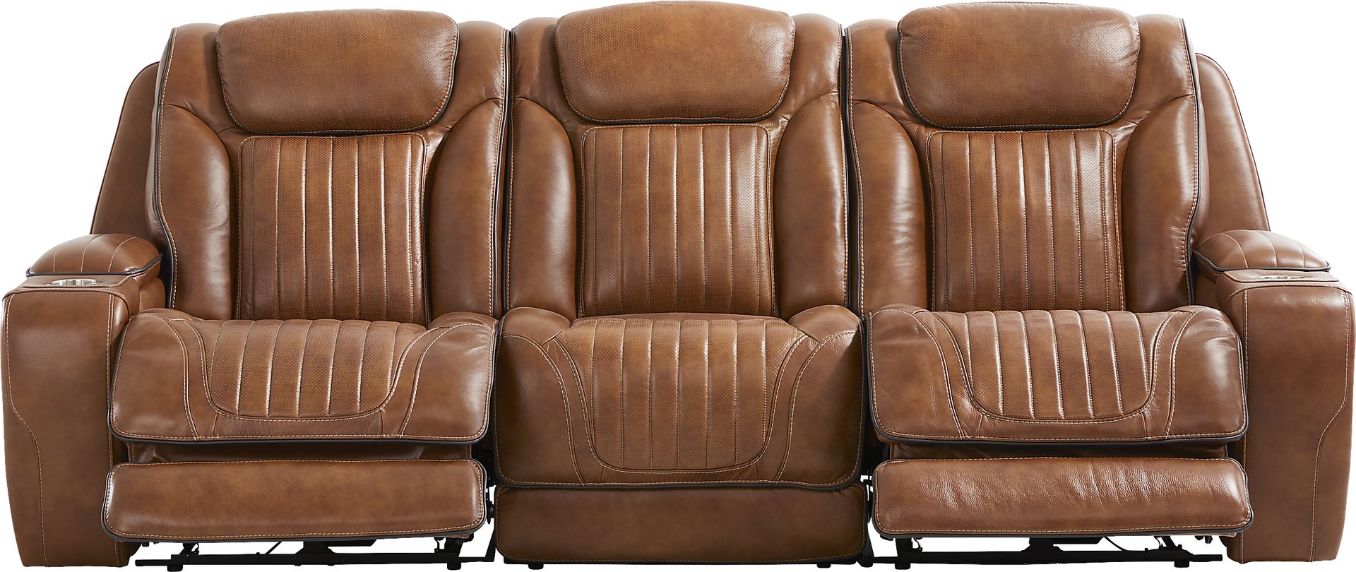 Amplify Brown Leather 3 Pc Triple Power Sofa - Image 1