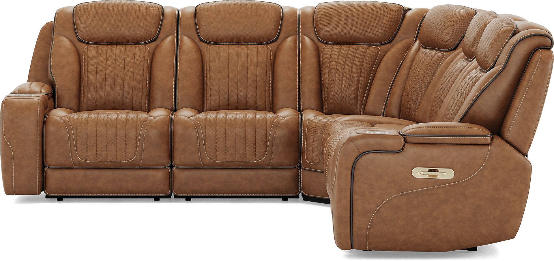 Amplify Brown Leather 5 Pc Triple Power Sectional - Image 3