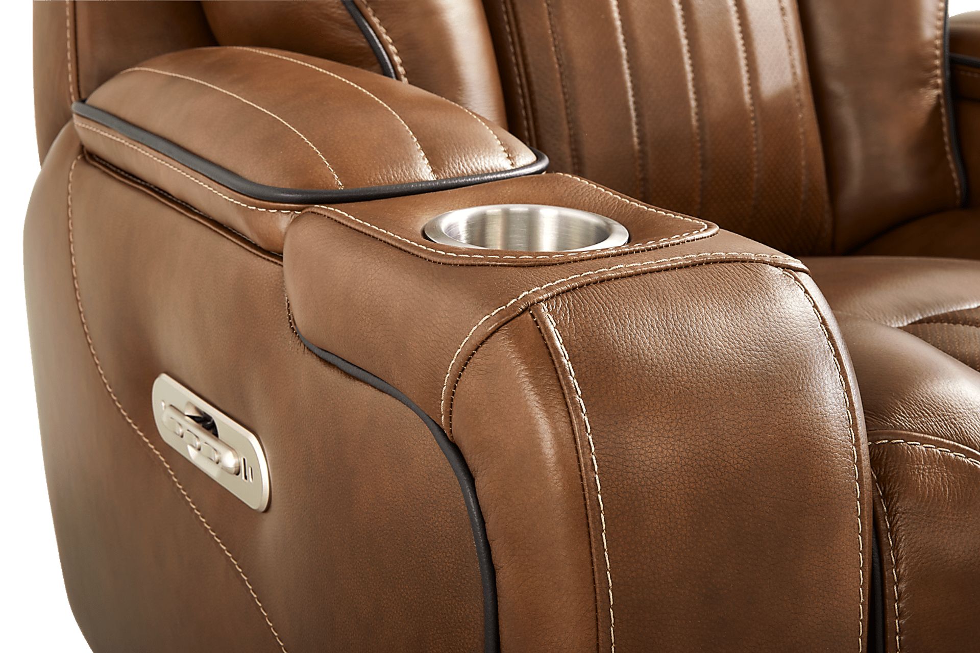 Amplify Brown 7 Pc Leather Triple Power Sectional Living Room with Recliner - Image 12