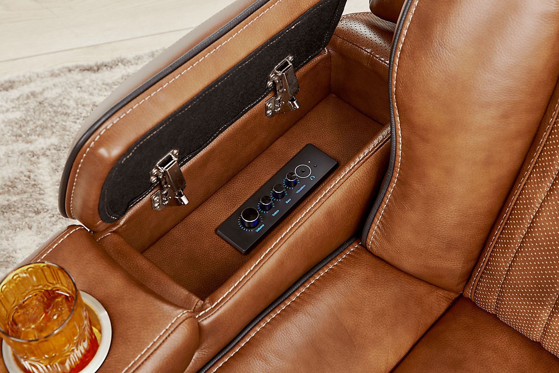 Amplify Brown 7 Pc Leather Triple Power Sectional Living Room with Recliner - Image 17