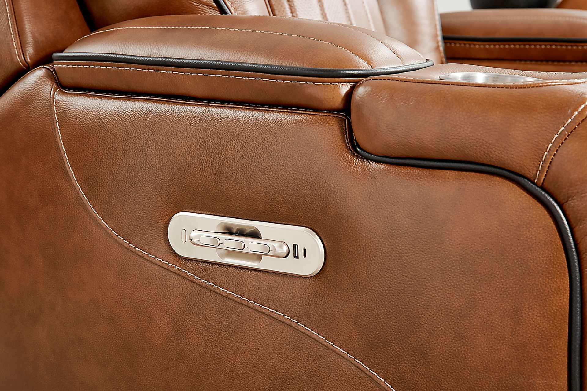 Amplify Brown 7 Pc Leather Triple Power Sectional Living Room with Recliner - Image 18