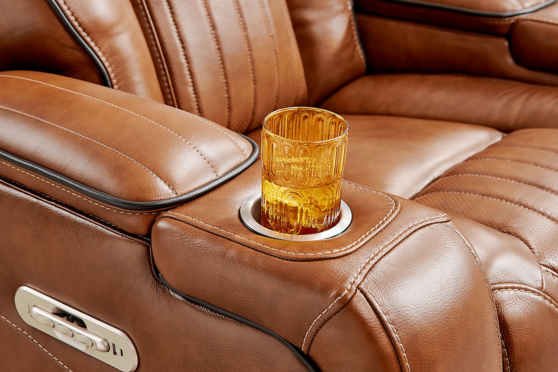 Amplify Brown 7 Pc Leather Triple Power Sectional Living Room with Recliner - Image 20