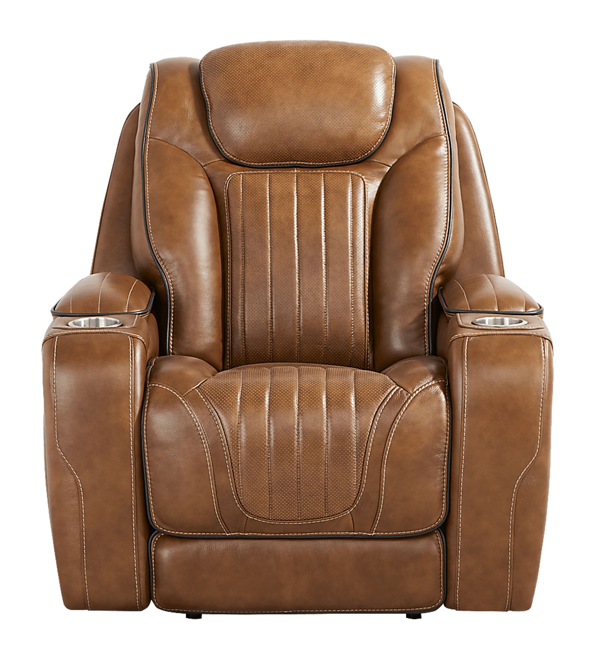 Amplify Brown 7 Pc Leather Triple Power Sectional Living Room with Recliner - Image 4