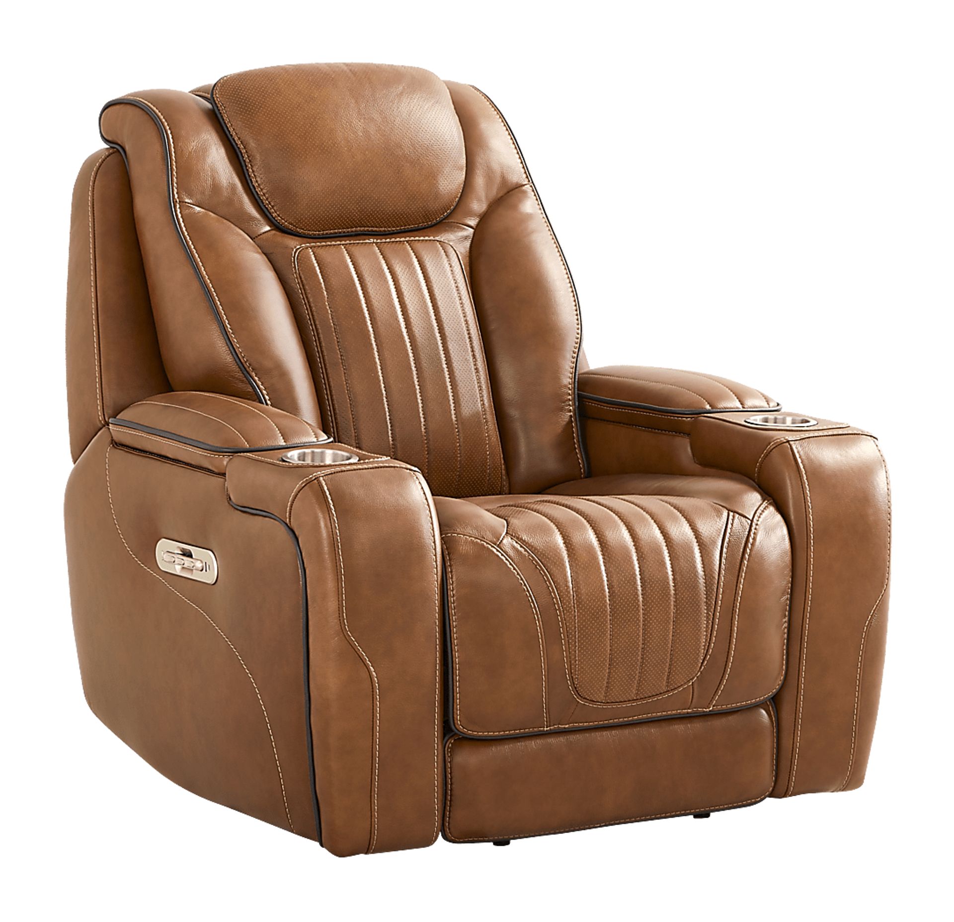 Amplify Brown 7 Pc Leather Triple Power Sectional Living Room with Recliner - Image 5