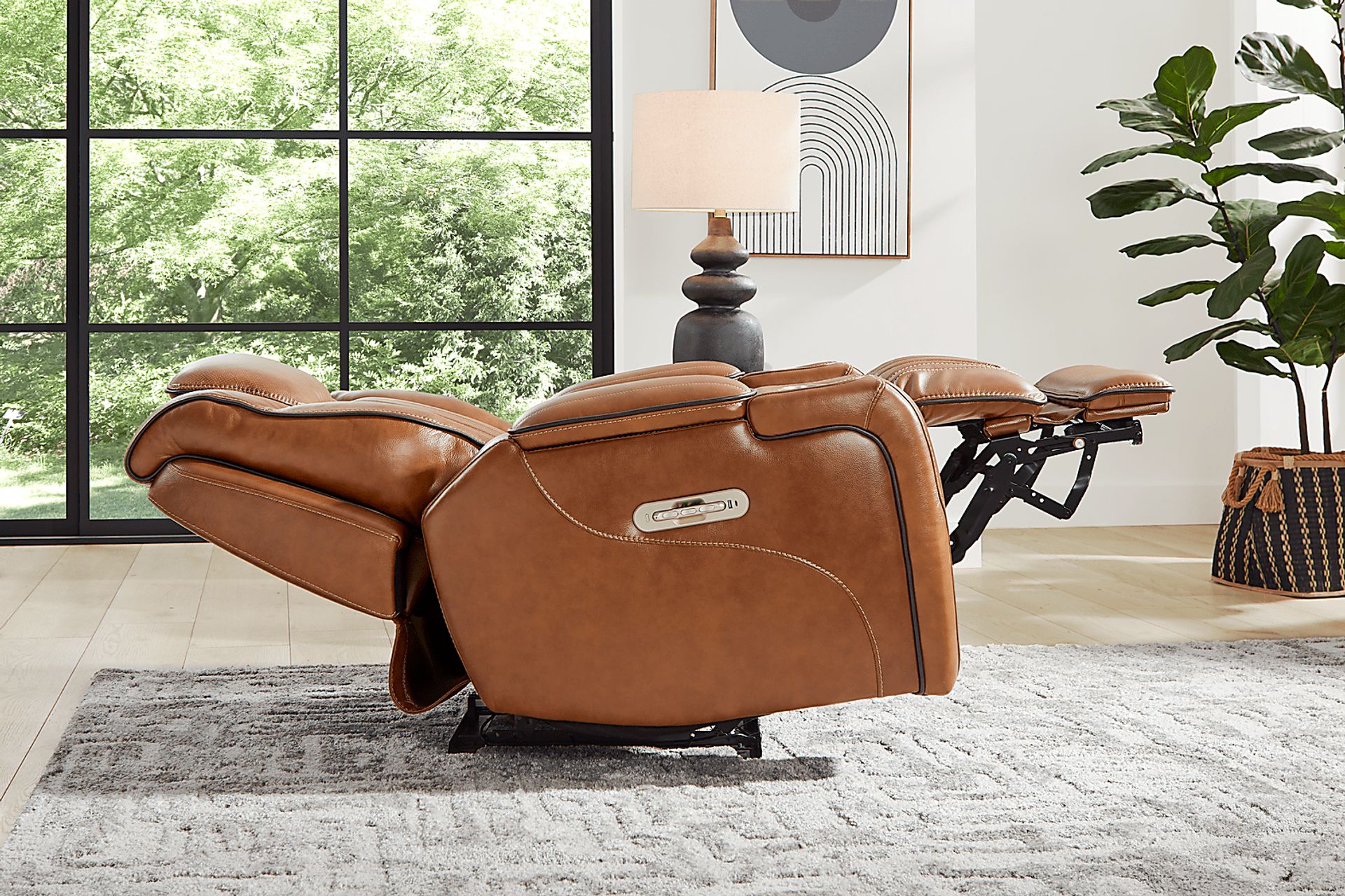 Amplify Brown 7 Pc Leather Triple Power Sectional Living Room with Recliner - Image 7