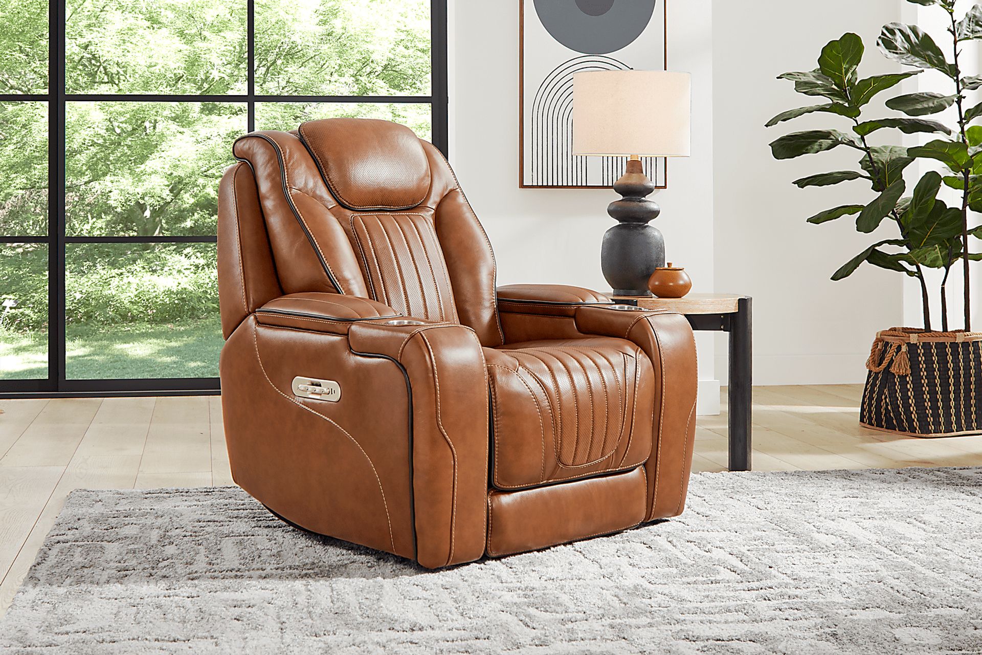 Amplify Brown 7 Pc Leather Triple Power Sectional Living Room with Recliner - Image 8