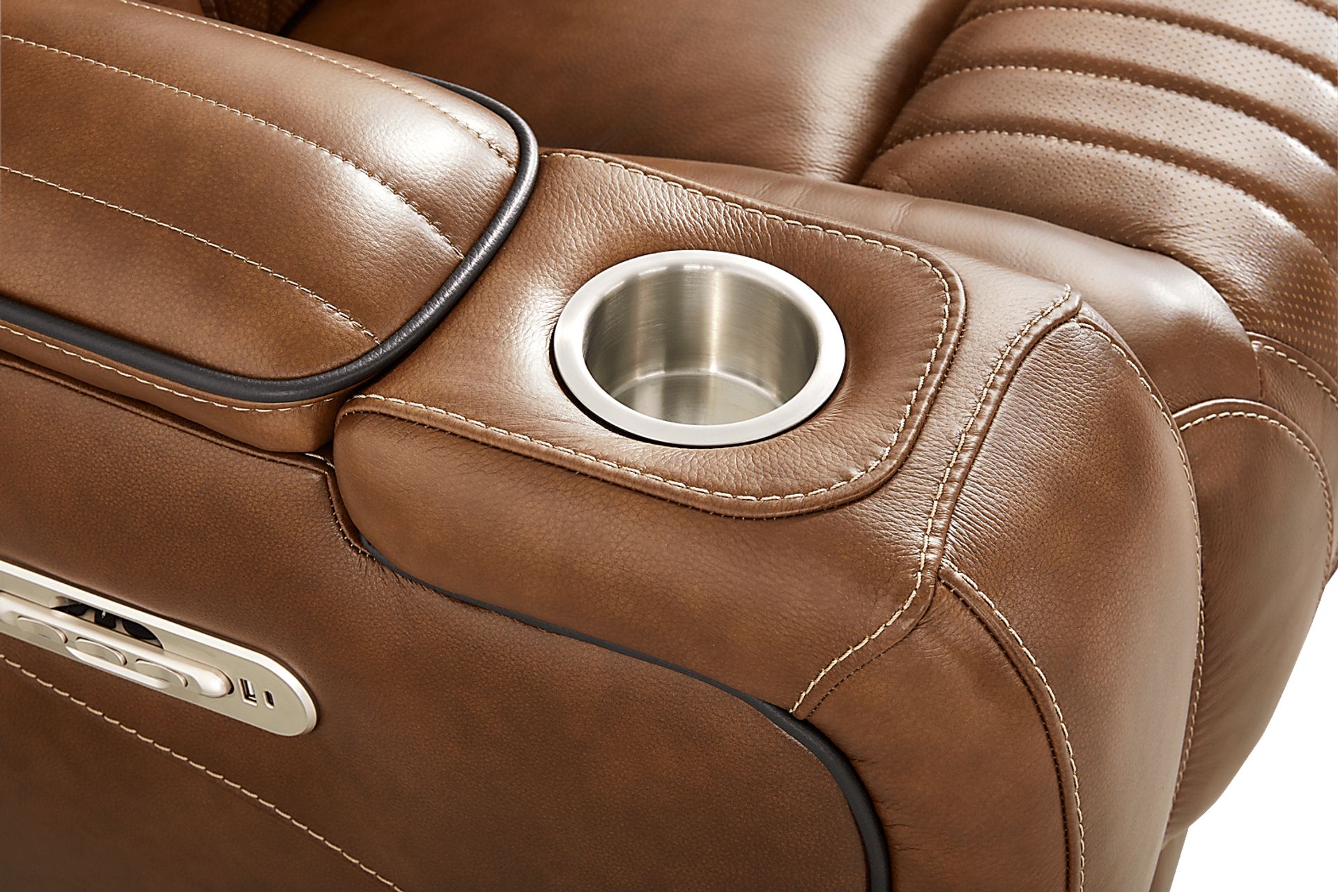 Amplify Brown 7 Pc Leather Triple Power Sectional Living Room with Recliner - Image 9