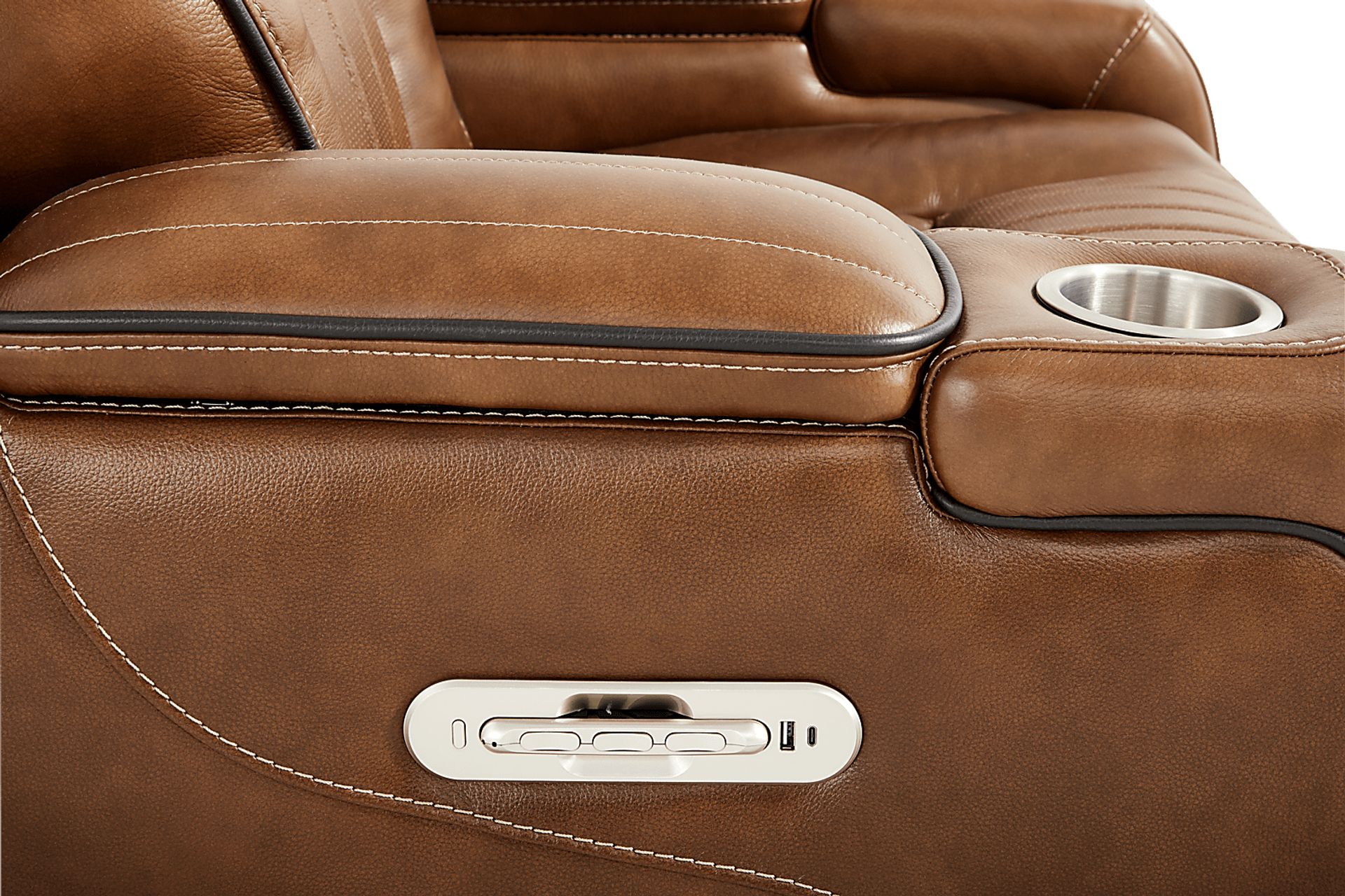 Amplify Brown 7 Pc Leather Triple Power Sectional Living Room with Recliner - Image 10