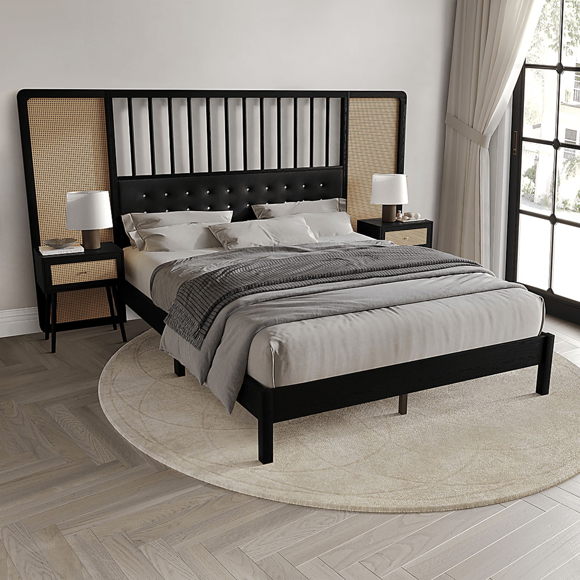 Amynus Black King Bed with Nightstands - Image 2