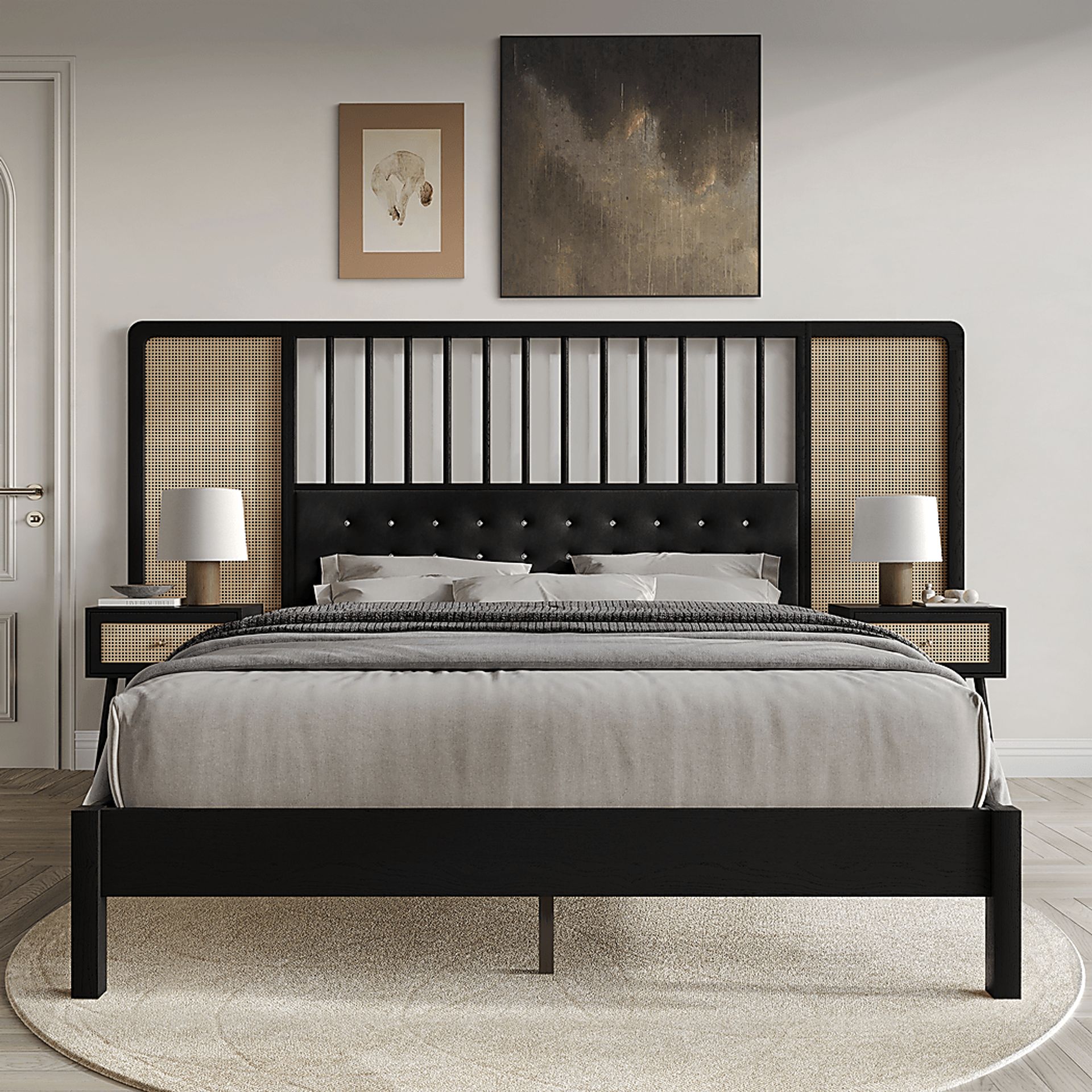 Amynus Black King Bed with Nightstands - Image 3