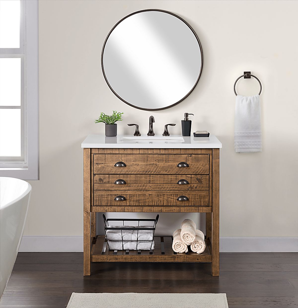 Anaar Brown Dark Wood Bathroom Vanity | Rooms to Go