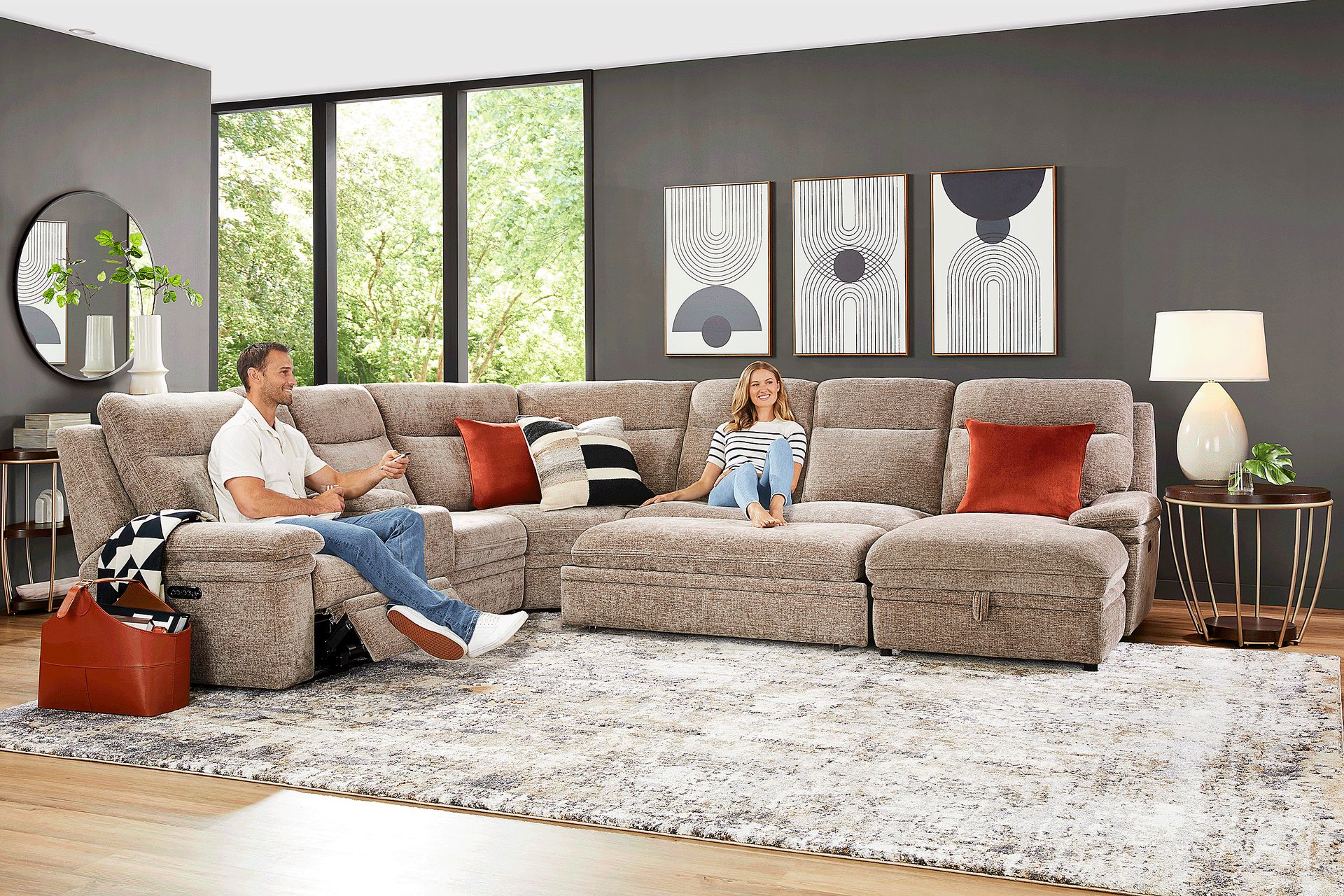 Anaheim Latte 6 Pc Dual Power Reclining Sleeper Sectional - Image 3