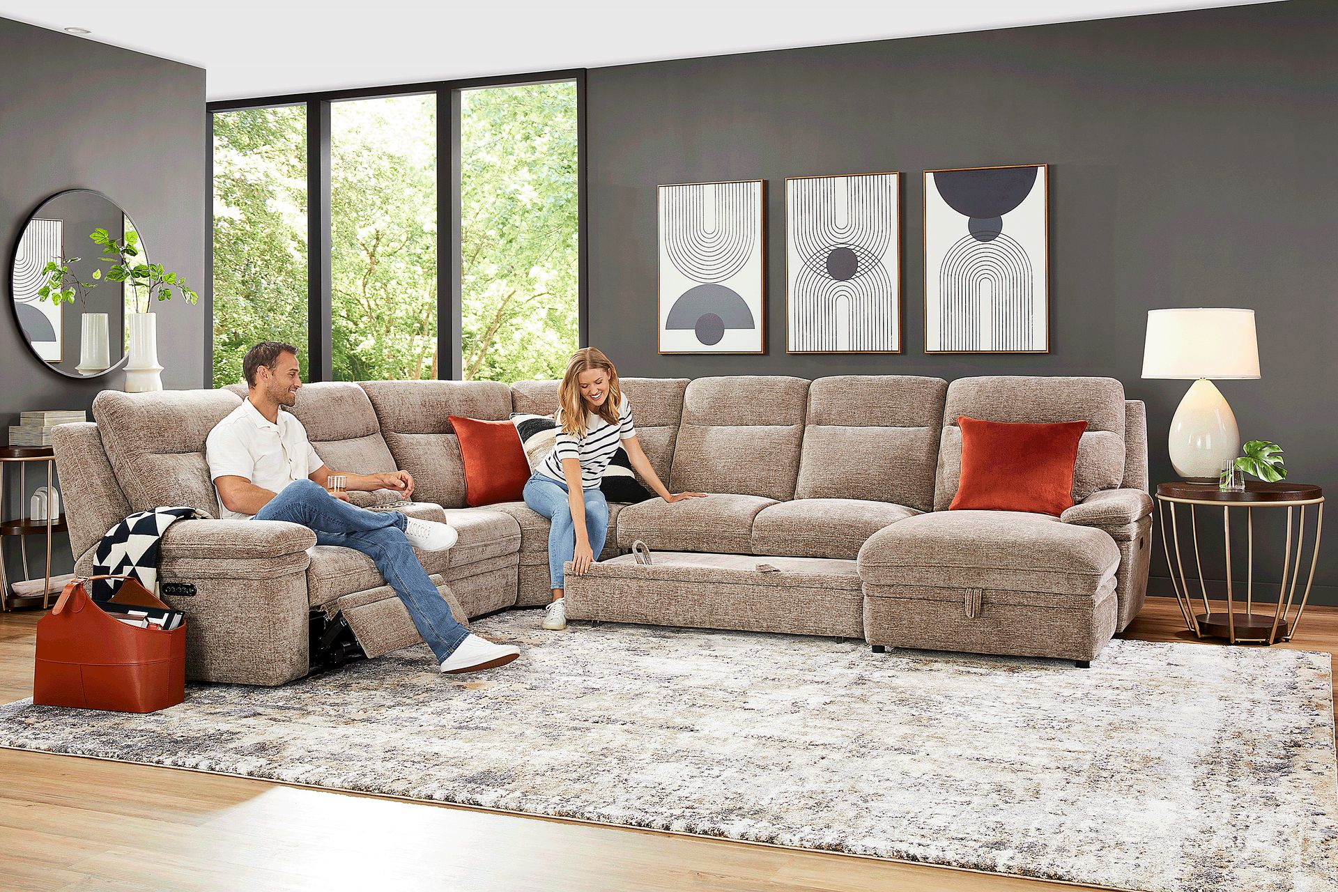 Anaheim Latte 6 Pc Dual Power Reclining Sleeper Sectional - Image 4