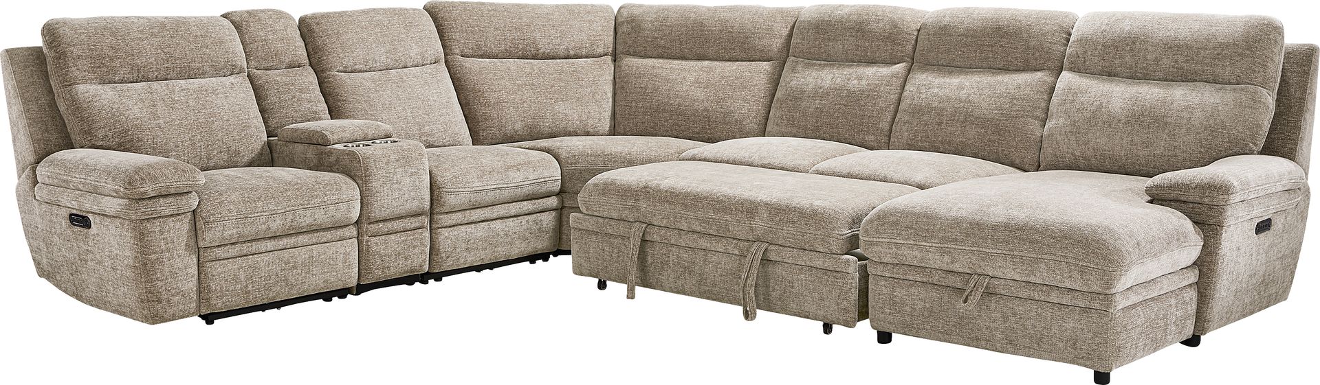 Anaheim Latte 6 Pc Dual Power Reclining Sleeper Sectional - Image 5