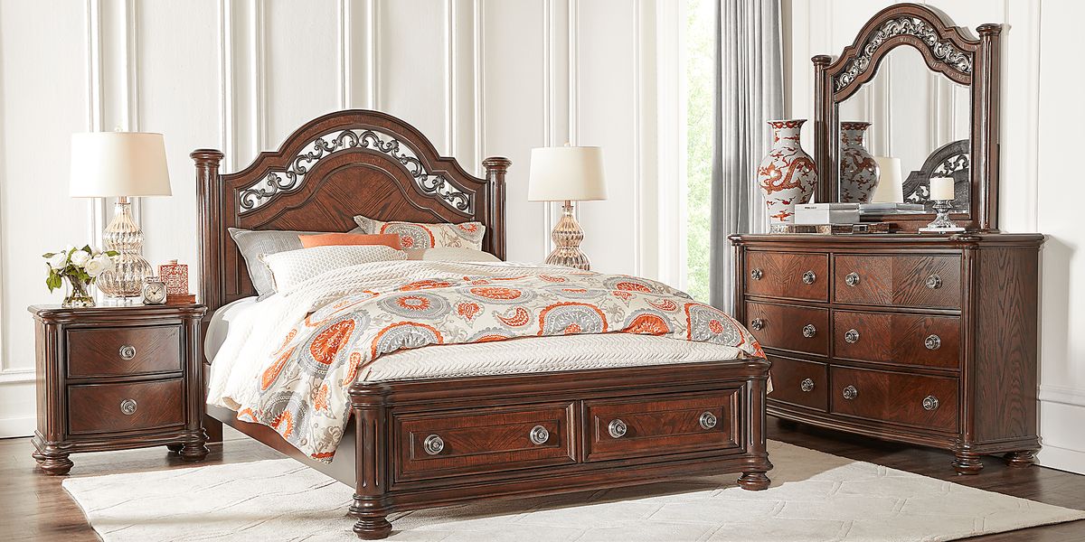 Anastasia 7 Pc Brown Dark Wood King Bedroom Set With Dresser, Mirror ...
